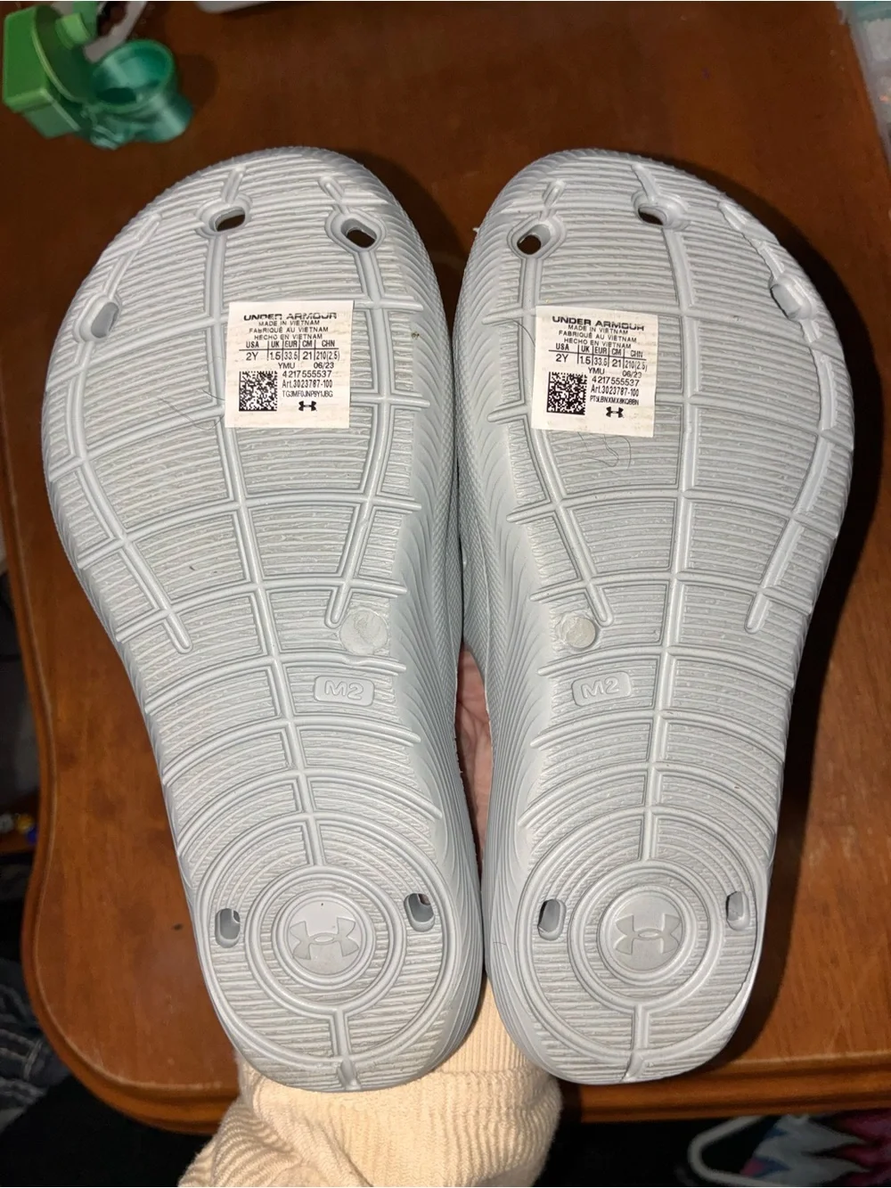 Under Armour Kids Light Gray Slide Sandals with Logo
